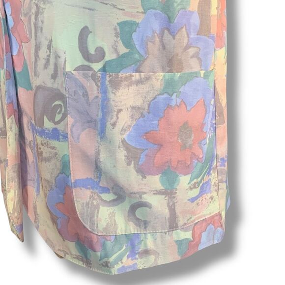 Vintage 90s Oversized Blazer Jacket Pastel Yellow Pink Abstract Floral Statement - Picture 6 of 11